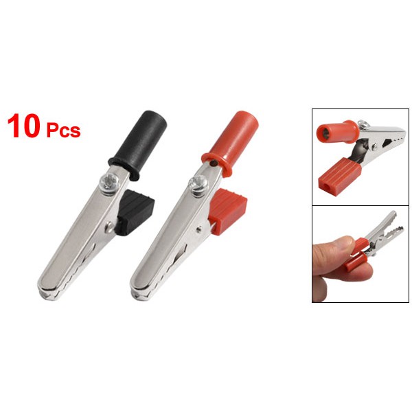 10 Pinces Crocodiles Métalliques Avec Poignée Plastique - 50mm - Pour Tests Électriques Et Circuits