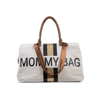 CHILDHOME กระเป๋าใส่ผ้าอ้อม Mommy Bag Big Canvas Offwhite Stripes Black/Gold