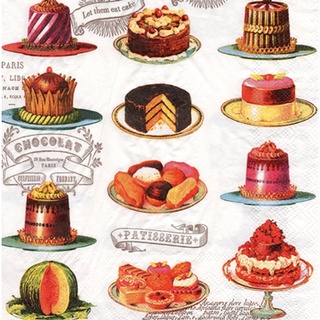 Pladao Napkin ภาพเค้ก Patisserie and Cake Chocolate กระดาษ แนพกิ้น สำหรับงานศิลปะ เดคูพาจ decoupage ขนาด L 33x33