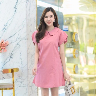ชุดเดรสคอบัว สีชมพู มีแบบให้นมได้