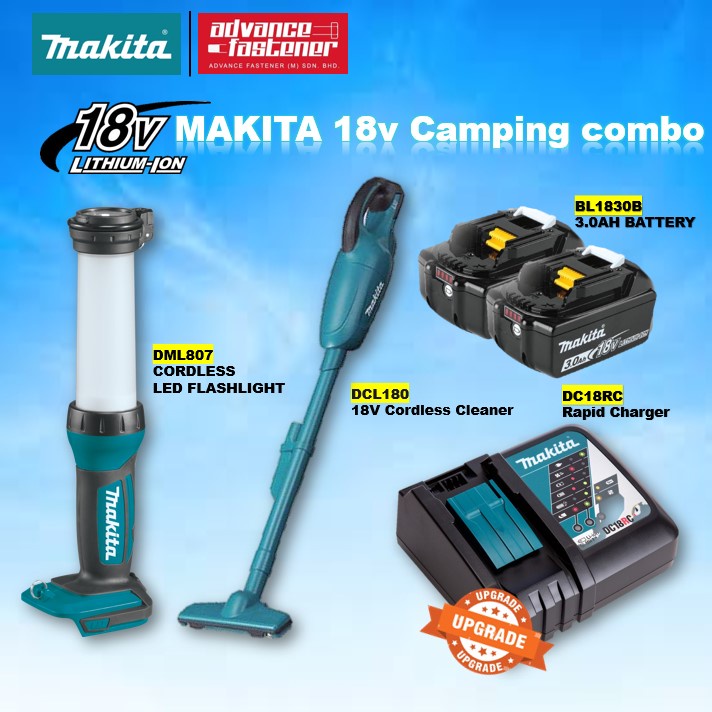 MAKITA 18V Wireless Combo Set ( ไฟฉาย LED ไร้สาย DML807 / DCL180 18V เครื่องทําความสะอาดไร้สาย )