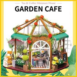 🎄พร้อมส่ง🎄บ้านตุ๊กตา DIY ประกอบเอง รุ่น GARDEN CAFE เปิดไฟได้ มีอุปกรณ์ประกอบ ฝาครอบกันฝุ่น คู่มือภาษาอังกฤษ ประกอบง่าย