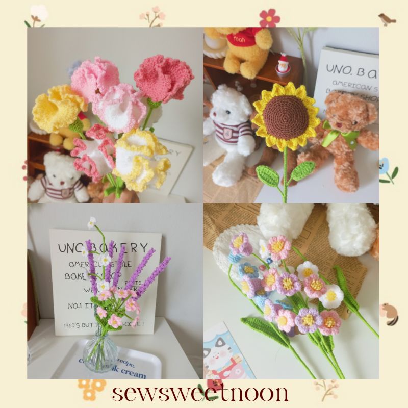 sewsweetnoon ดอกไม้ไหมพรม(ชนิดอื่นๆ) สั่งเปลี่ยนสีดอกไม้และความยาวได้