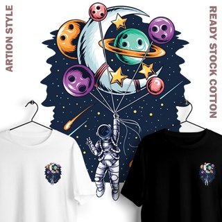 Ready Stock นักบินอวกาศ Nasa Moon Balloon Street Unisex แขนสั้นเสื้อยืดหลวมผู้ชายผู้หญิงแฟชั่น Baju