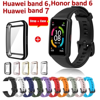 ราคา🔥New🔥 สาย Huawei band 6 / Huawei band 7 สาย + เคส Huawei band 7 , Honor band 6 สาย Huawei band 6 pro Silicone Strap สายนาฬิกา Huawei band 6 Case TPU Full Screen Covered Protector Soft Cover สายนาฬิกา Huawei band 6 Protector