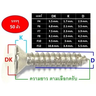 ตะปูเกลียวปล่อย ตะปูเกลียวหัวF ตะปูเกลียวหัวเต็ปเปอร์ (50ตัว) เบอร์ 4 / 6 / 7 / 8 / 10