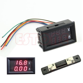 โวลต์มิเตอร์แอมมิเตอร์ดิจิตอลสีแดง Led Amp Volt Meter Dc 100 V 50a + Current Shunt