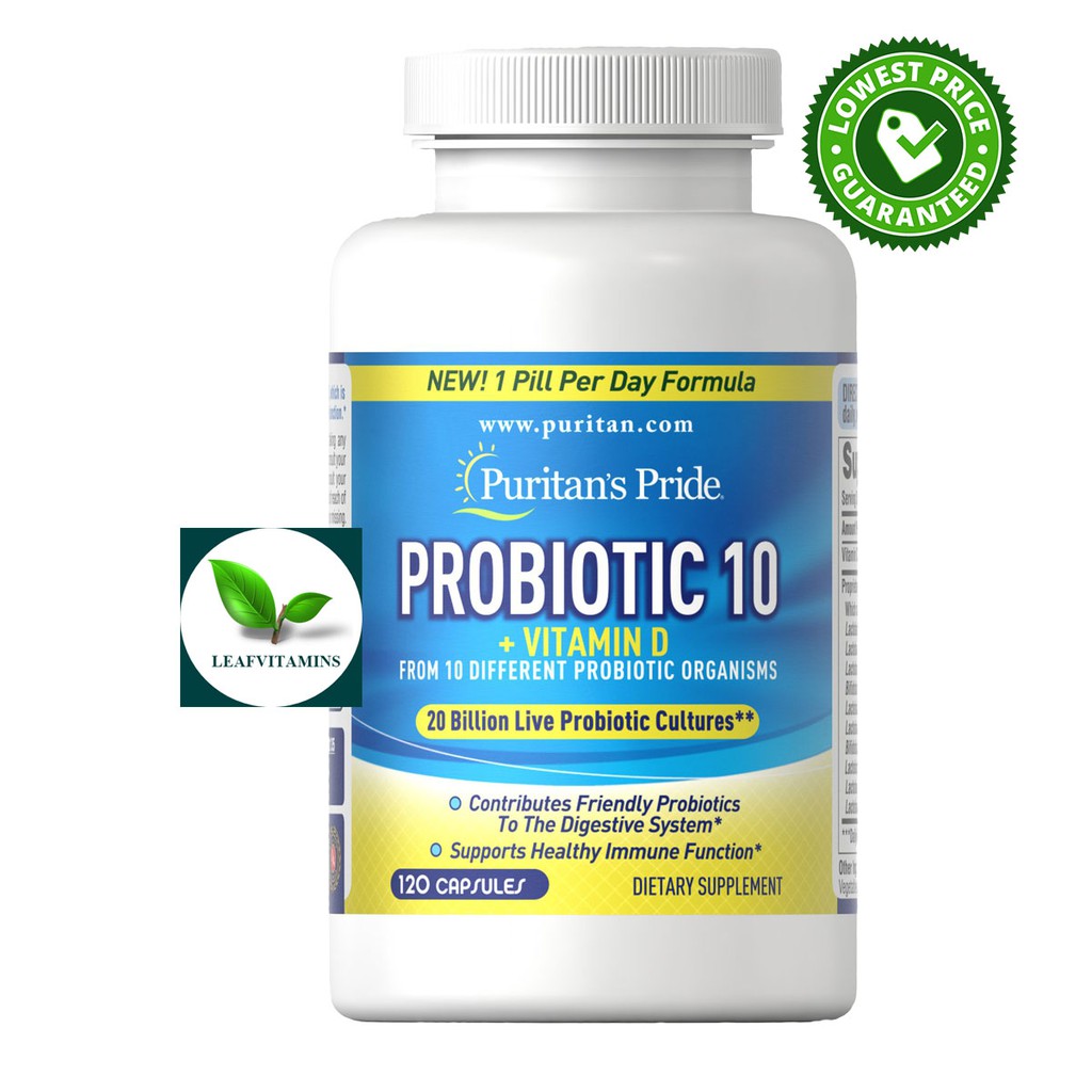 Puritan's Pride Probiotic 10 with Vitamin D / 120 Capsules [20 billion]