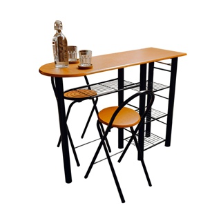 [ลด12% E965V4H7] HomeHuk โต๊ะกินข้าวไม้ เคาน์เตอร์บาร์ พร้อมเก้าอี้พับได้ 2 ที่นั่ง120x44x88cm โต๊ะบาร์ โต๊ะเคาท์เตอร์บาร์ เก้าอี้บาร์ เก้าอี้กินข้าว ชุดโต๊ะเก้าอี้ ชุดโต๊ะกินข้าว โต๊ะอาหาร โต๊ะกาแฟ โต๊ะคาเฟ่ MDF Counter Bar Shelves 3T 2 Stools