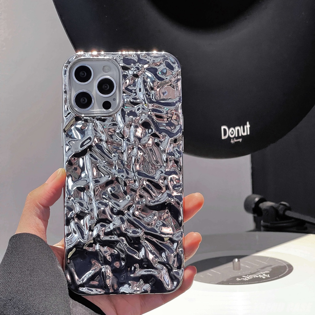 หรูหราเงินดีบุกกระดาษรูปแบบเคสโทรศัพท์สําหรับ iphone 16 15 14 13 11 12 Pro Max mini X XS Max XR 14Pro ระลอกน้ํากันกระแทกนุ่ม