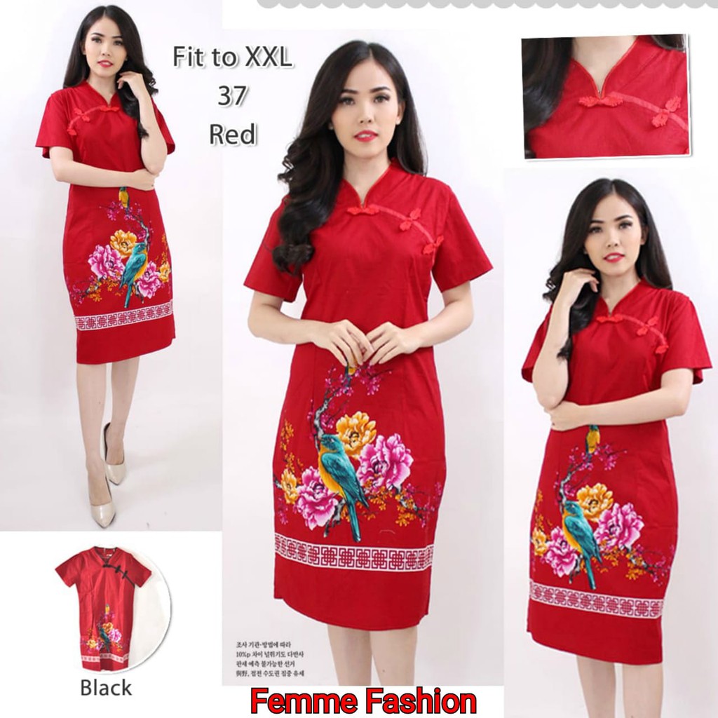 KATUN MERAH Femme Ols- Red Batik Mini dress / imlek / ผ้าคอตตอนยืด Angel 37