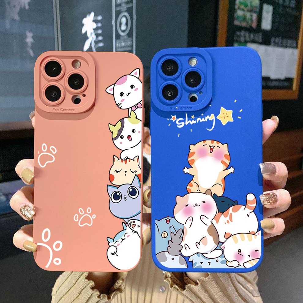 สําหรับ OPPO Reno7 4G Reno6 Reno8 Z 5G Reno5 F 7 Lite A17 A17K A77S A57S น่ารักหวานแมวสแควร์ขอบ Full