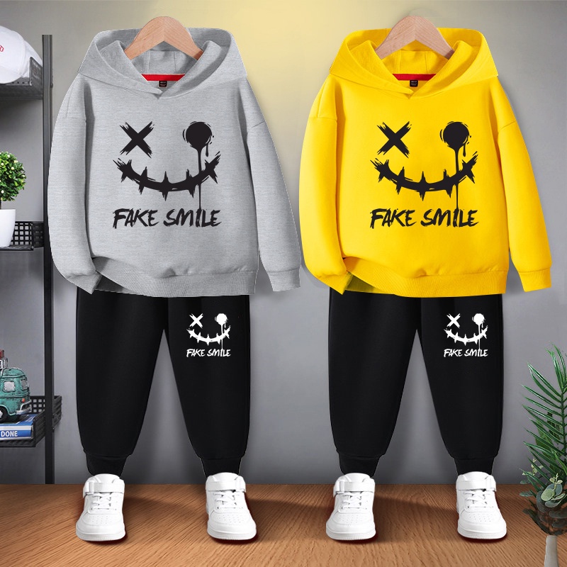 #E99+K99Bชุดเซ็ทเด็กเสื้อฮู้ด+กางเกงขายยาวได้ทั้งเด็กชายและเด็กหญิง ลายแฟชั่งสวยการ์ตูนน่ารัก