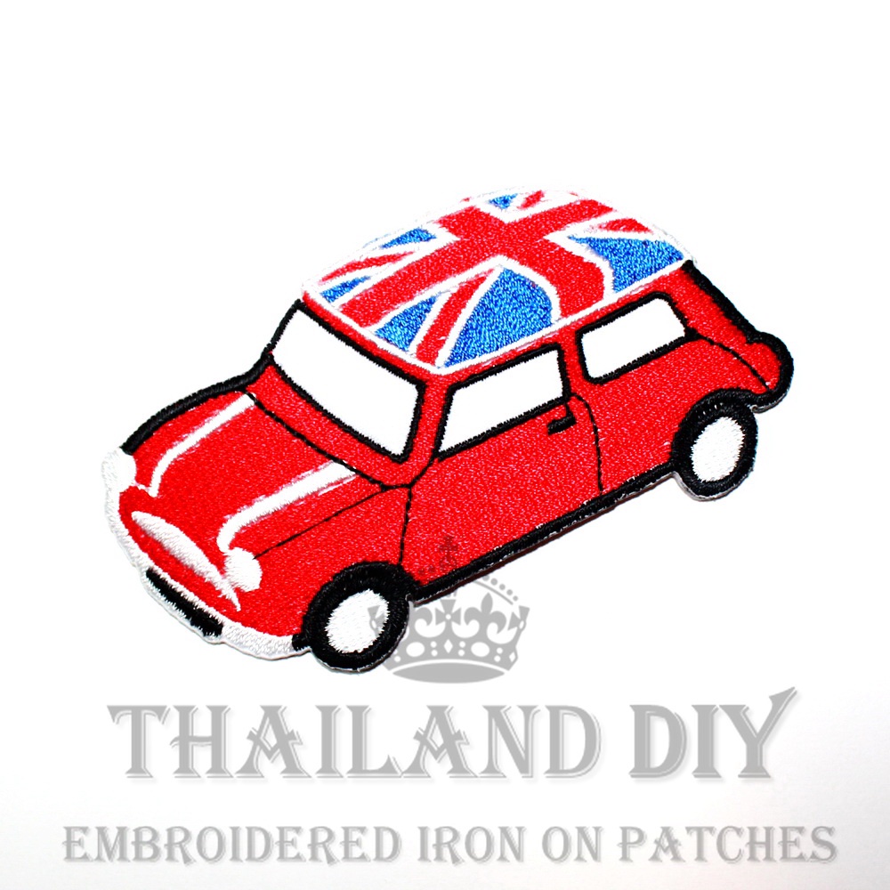 🚗 ตัวรีดรถมินิคูเปอร์ มินิออสติน ลาย รถ ธงชาติอังกฤษ mini cooper car Patch งานปัก WOP DIY ตัวรีดติดเสื้อ ตัวรีด อาร์ม