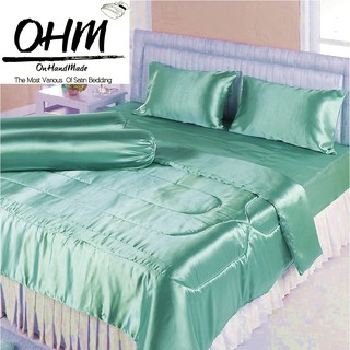 OHM ผ้าปูที่นอน ผ้าเครปซาติน 220 เส้น ขนาด 3.5 ฟุต 3 ชิ้น (สีเขียวมินต์)