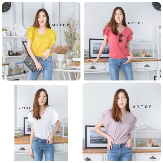 🔥•My​ top เสื้อคอวี แต่งระบายแขนสองชั้น G117 CARDIGAN_NISTA​ (MT26A)