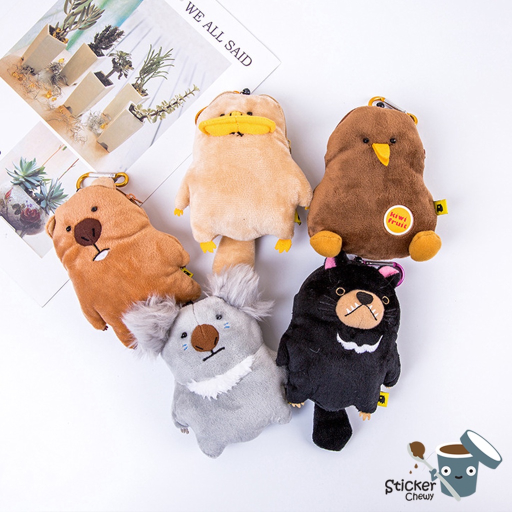 พวงกุญแจรูปสัตว์ กระเป๋าใส่เหรียญรูปสัตว์ต่างๆ มีช่องใส่บัตรด้านหลัง ที่แขวนกระเป๋า โคอาล่า กีวี่ หมีดำ ตุ่นปากเป็ด