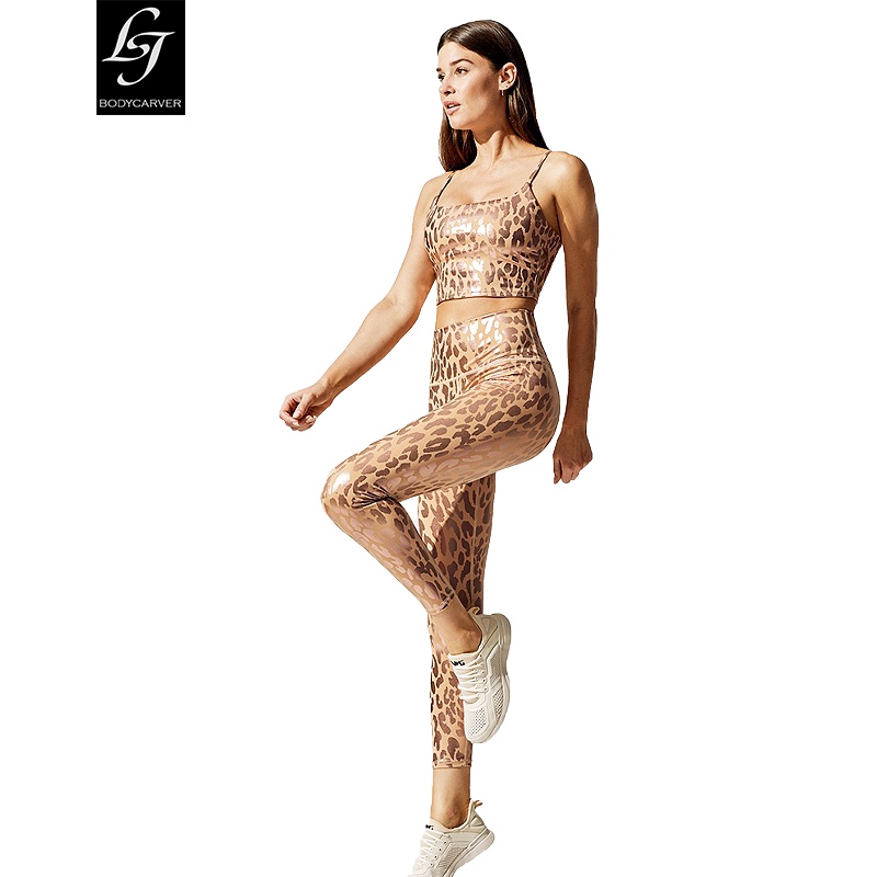 BC Women Bronzing Leopard Yoga Sets Women Gym Clothes Sportwear Training Suit for Fitness Workout Sp