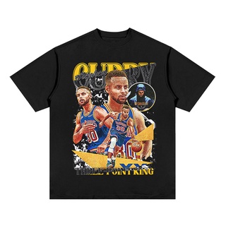 เสื้อยืดผ้าฝ้าย เสื้อยืดแขนสั้น ผ้าฝ้าย ทรงหลวม ลาย NBA Curry สองสี สไตล์ฮิปฮอป S-4XL