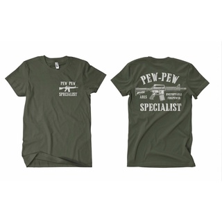 เสื้อยืดวินเทจAr15 เสื้อยืด พิมพ์ลาย Pew Pew Specialist Olive F Weapon Gun MORALE ISAF navy วาฟเฟิล ของขวัญวันเกิด สําหร