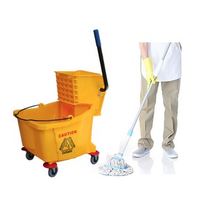 ถังบีบม็อบ ถังบีบม็อบพลาสติก,ถังบีบน้ำ สีเหลือง ขนาด 36 ลิตร Mop Bucket &amp; Wringer