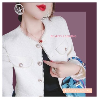 Beauty Landing เสื้อคลุม แขนยาว คอกลม ผ้าทวิต แต่งกระเป๋าหลอก4ใบ