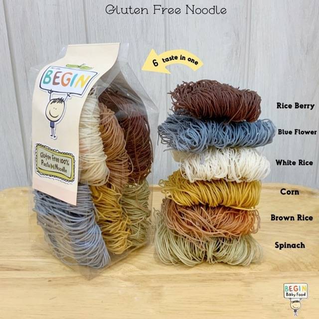 Begin Baby Food เส้นหมี่ผสมผัก อาหารเด็ก Gluten Free ทำจากข้าว ปราศจากแป้งสาลี กลูเตนฟรี