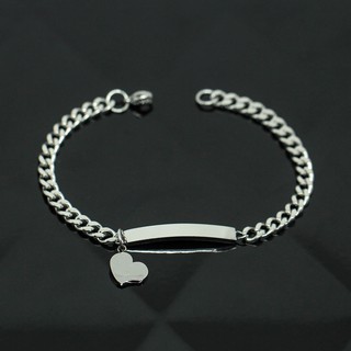 BC025-Silver หน้ากว้าง 6 มิล เลสข้อมือ โซ่ข้อมือ สร้อยข้อมือสแตนเลส แบบแป้น จี้หัวใจ สีเงินเงา