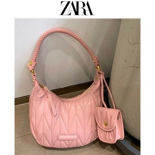 Zara กระเป๋าสะพายไหล่ ทรงเมสเซนเจอร์ แต่งจับจีบ ประดับเพชร แฟชั่นฤดูร้อน สําหรับสตรี 2022