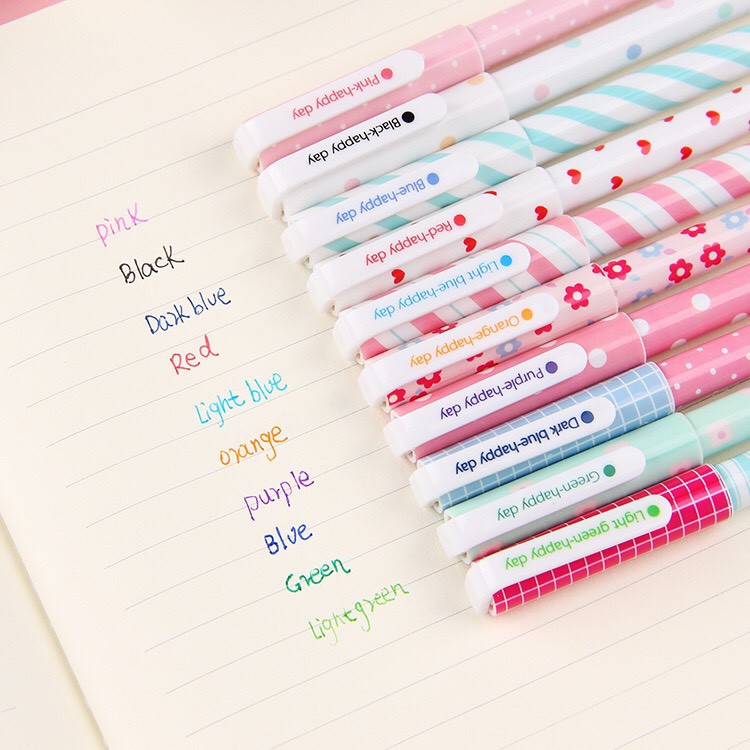 เกาหลีฮิตมาก ปากกาเจลลายน่ารัก10สี พร้อมกล่อง คละลาย