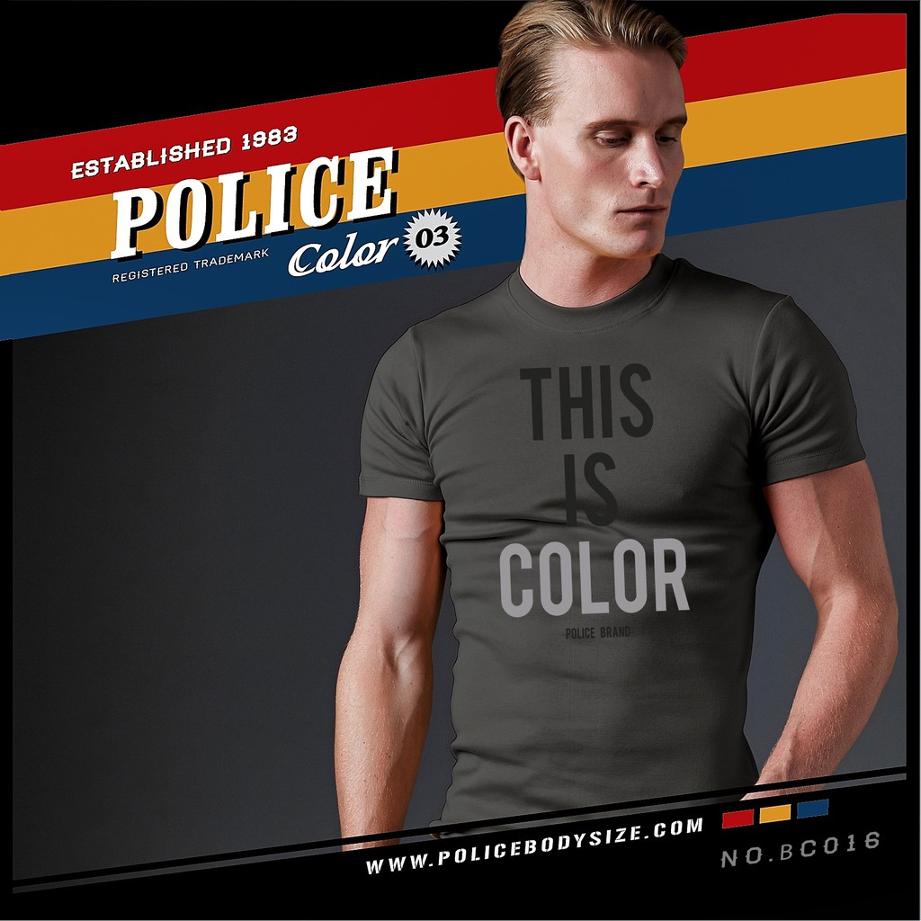 Police เสื้อยืดทรง Slim Fit BASIC สี ขาว ดำ เทา
