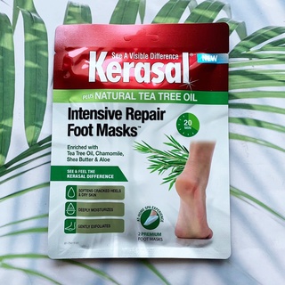 (Kerasal®) Plus Natural Tea Tree Oil Intensive Repair Foot Masks 2 Premium Foot Masks มาส์กเท้า ซ่อมแซมเท้า เท้าแห้ง ลอก เป็นขุย