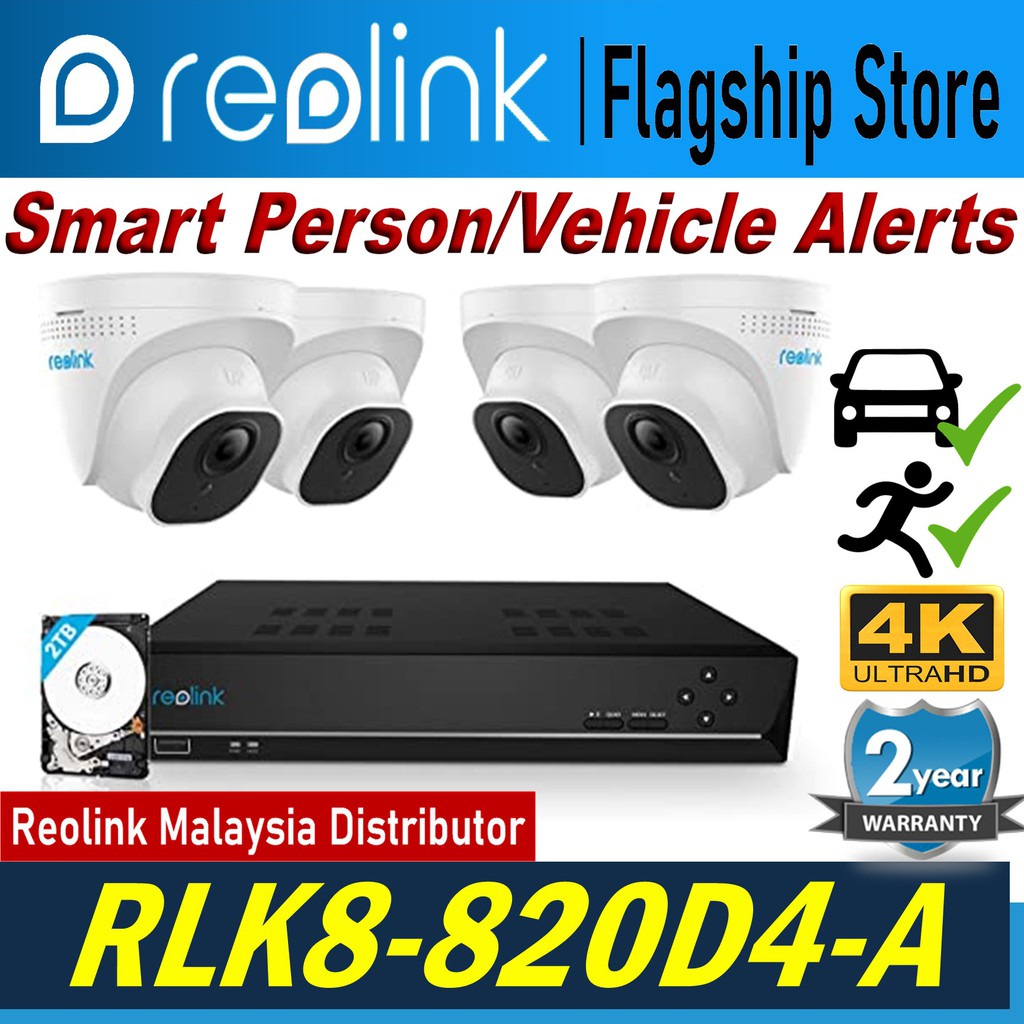 Reolink RLK8-820D4-A 4K NVR 8-Channel PoE กล้องรักษาความปลอดภัย,บันทึก 24/7,Built-in 2TB,People/การต