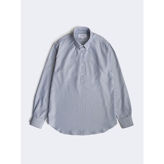 [JBB*] WHITE/NAVY BLUE COTTON TWILL STRIPED PULLOVER SHIRT เชิ้ต ผ้าคอตตอน แขนยาว แบบสวมหัว