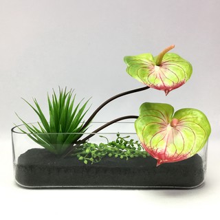 OrientalFineArt ดอกไม้ประดิษฐ์ตกแต่งบ้านสไตล์โมเดิร์น ดอกหน้าวัวพร้อมแจกันแก้ว Artificial Anthurium in glass