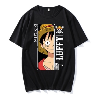 เสื้อยืดผ้าฝ้ายพิมพ์ลายคลาสสิก ใหม่ เสื้อยืดแขนสั้น พิมพ์ลายอนิเมะ One Piece Luffy Super Cool สไตล์เรโทร สีดํา แฟชั่นสํา