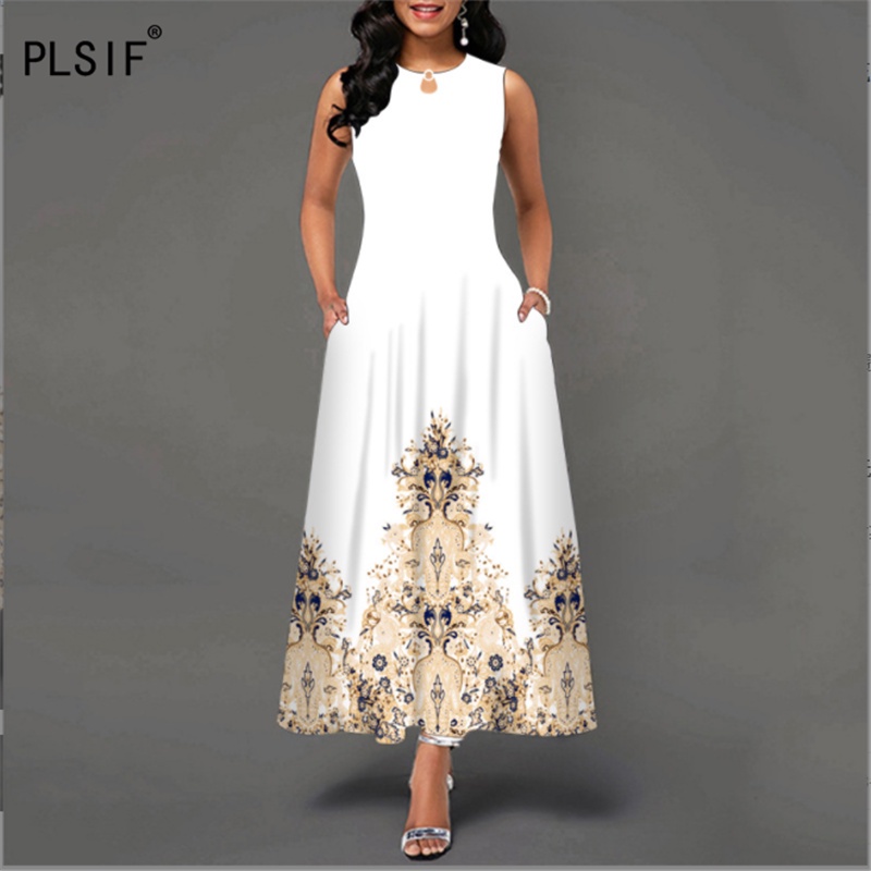 Fashion O-neck Sleeveless Waist Dress For Women Elegant Spring Summer Slim Fit Hollow Positioning Printing Casual Dresses Female