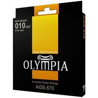 Olympia® AGS-570 สายกีตาร์โปร่ง เบอร์ 10 แบบ 80/20 Bronze ของแท้ 100% (Extra Light, 0.010 - 0.047) ** Made in Italy **