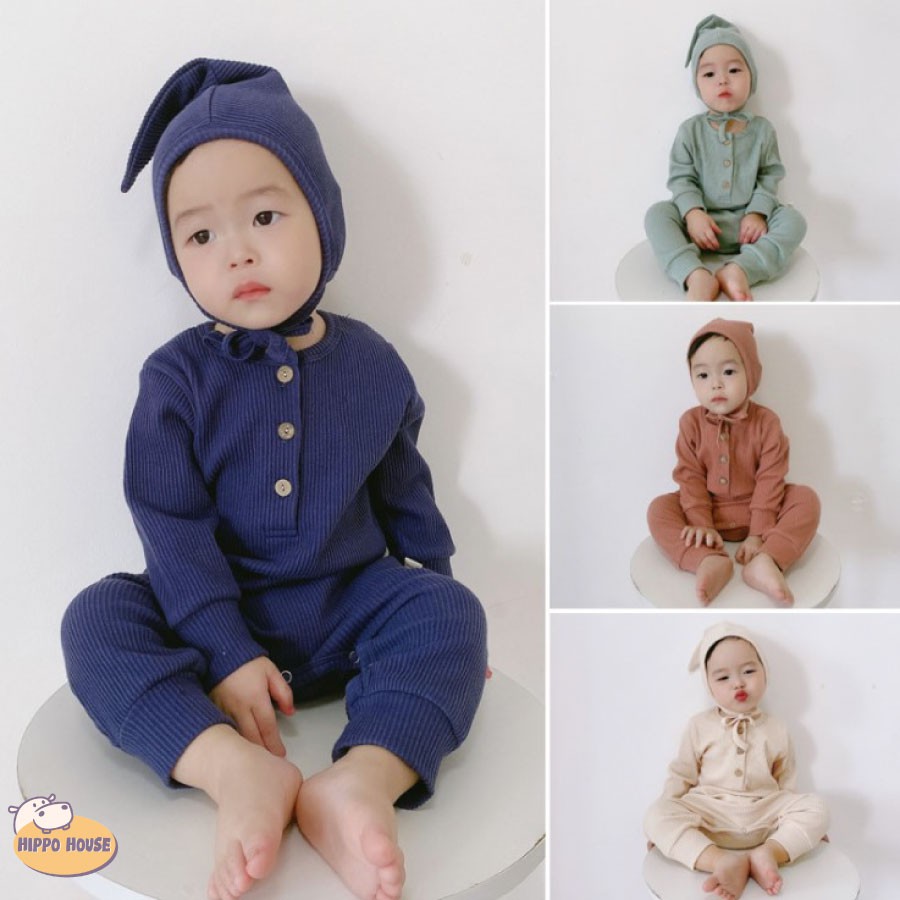 ชุดบอดี้สูทเด็กนิปปอน แขนยาวขายาว(BL) แถมหมวกสไตล์เกาหลี