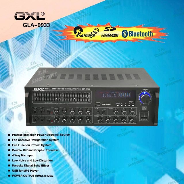 GXL เพาเวอร์แอมป์ ขยายเสียง รุ่น GLA-9933 แอมป์คาราโอเกะ USB/BT 180W