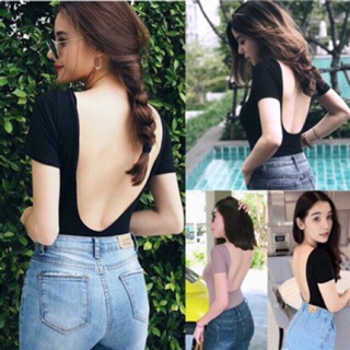 บอดี้สูทแขนสั้น Bodysuit Freesize เสื้อเว้าหลังลึก