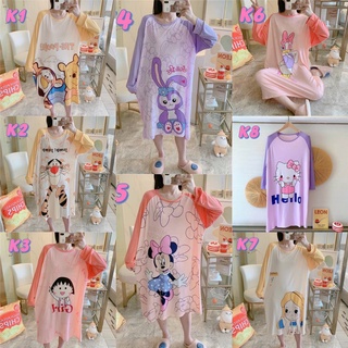 ส่งจากไทย-ชุดนอนผู้หญิง ชุดนอนกระโปรงเเขนยาว พิมลาย พร้อมส่งที่ไทย