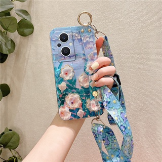 New 2022 เคส OPPO Reno 8 Z 5G Reno8 Pro 5G 2022 Fashion Painting Flowers with Wrist Strap Holder + Adjustable Lanyard Soft Case Cover Oppo Reno8Z Reno8Pro เคสโทรศัพท์