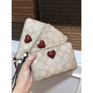 coach Light Khaki Signature Heart Wristlet