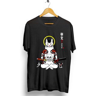 A18 Samuraai Meow เสื้อยืดลําลองสําหรับผู้ชายแขนสั้นไซส์ L