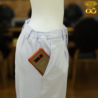 กางเกงพยาบาล สีขาว เอวยางยืด กางเกงทำงาน ผ้าวาเลนติโน่ พร้อมส่ง