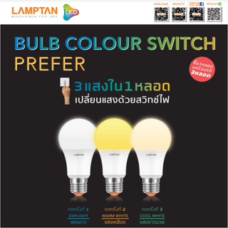 หลอดไฟกลม Bulb inte;igent A60 Colour Switch Prefer Option 9w (3in1)3แสงใน1หลอดโดยกดสวิตช์ Lamptan