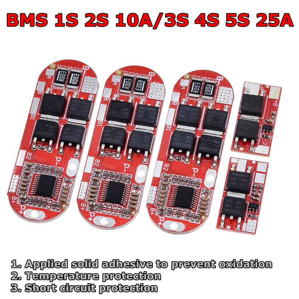 โมดูลบอร์ดวงจรป้องกันแบตเตอรี่ลิเธียม สําหรับ Bms 1s 2s 10a 3s 4s 5s 25a Bms 18650 Pcb Pcm 18650 Lip