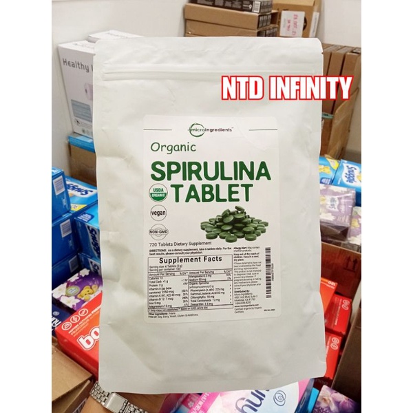 🇺🇸นำเข้า🇺🇸 Organic Spirulina Supplement 3000MG Per Serving, 720 Tablets สาหร่ายเกลียวทอง สาหร่ายสไปรูลิน่า
