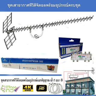 ชุดเสาอากาศทีวีดิจิตอล infosat 30E พร้อมติดตั้ง 8 จุด + 1 x 8 Satellite Splitter